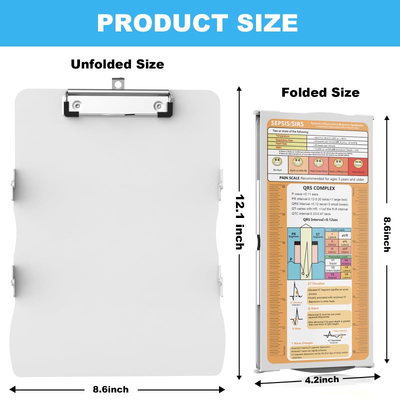 Cooperwin Clipboards Nursing Clipboard Trifold Foldable  3 Layers Aluminum Nurse Clipboards with Nursing Edition Cheat Sheets Folding Pocket Size for Students  Nurses and Doctors (Light G) - Image 2